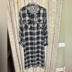 Knox Rose Plaid Shirt Dress – Black & White Soft Flannel – XL